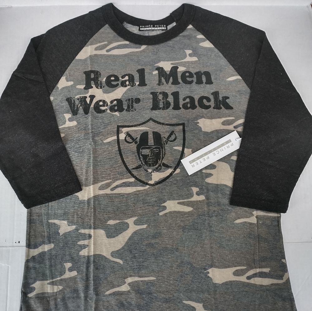 Revolve Prince Peter Collection Real Men Wear Black Camo Raglan T-shirt Size L
